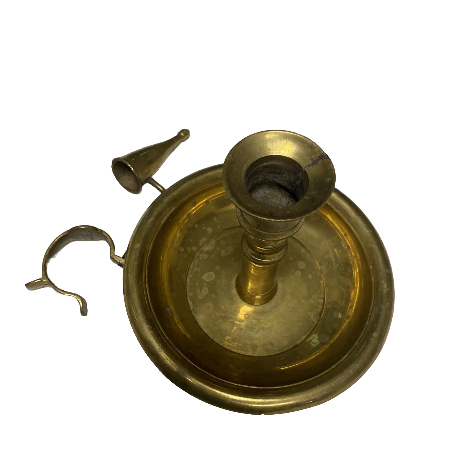 Solid Brass Vintage Chamberstick Taper Candle Holder w/ Snuffer (broken