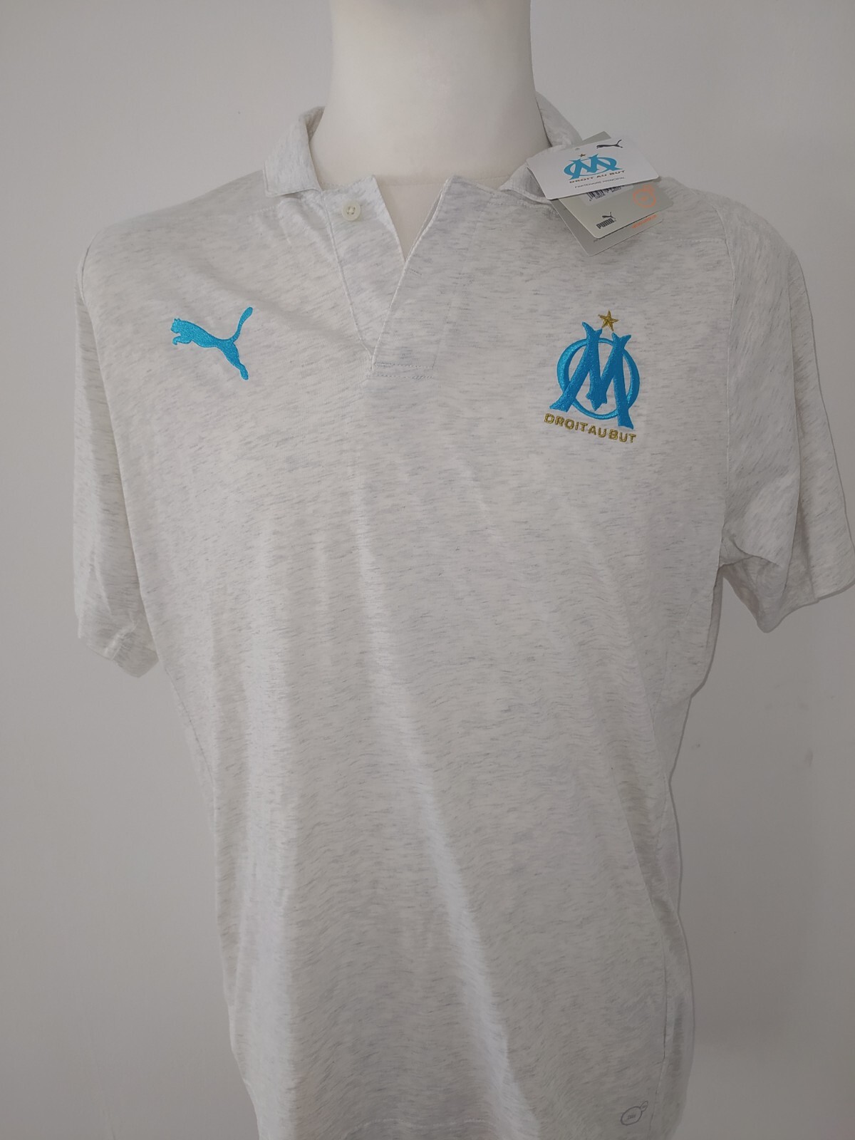 Polo neuf OM Marseille blanc en coton pour homme de la taille XS à L