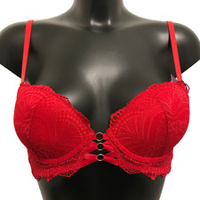 Red Bra 34A Padded Push Up Underwired Moulded cups + extra pads ribbon centre