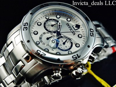 Invicta Men's 48mm Pro Diver Scuba Chronograph Silver Tone Silver Dial SS Watch