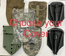US Military E-Tool Tri-Fold Entrenching Shovel USGI Surplus Choice Of Cover Case