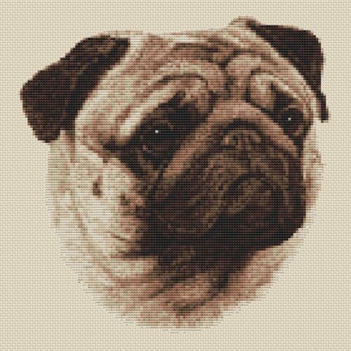 Pug Dog Cross Stitch Design (Sepia,10"x10",25x25cm,kit or chart) - Picture 1 of 1