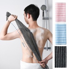 Nylon Bath Towel Rub Body Brush Shower Pull Back Strip Scrubber Exfoliating