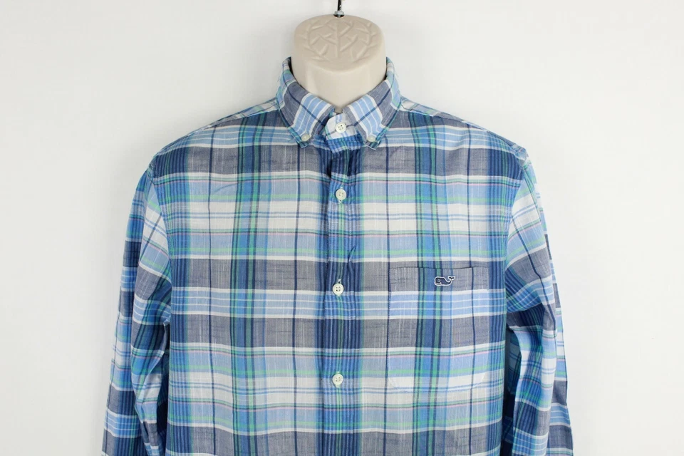 Vineyard Vines Classic Fit Trucker Shirt Button Down Plaid Blue Mens Small - Image 3 of 4