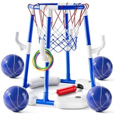 2-in-1 Pool Basketball Hoop  Ring Games with 4 Balls 12 Rings Large, Blue