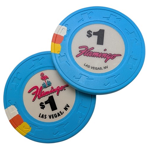 Set of 2 $1 FLAMINGO CASINO CHIPS Las Vegas, NV Blue Chip Different Logo Designs