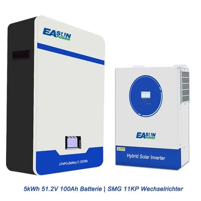 EASUNPOWER Easun 5KWh LiFePO4 Lithium Batterie 51.2V 100Ah | SMG 11KW Solar Wechselrichter