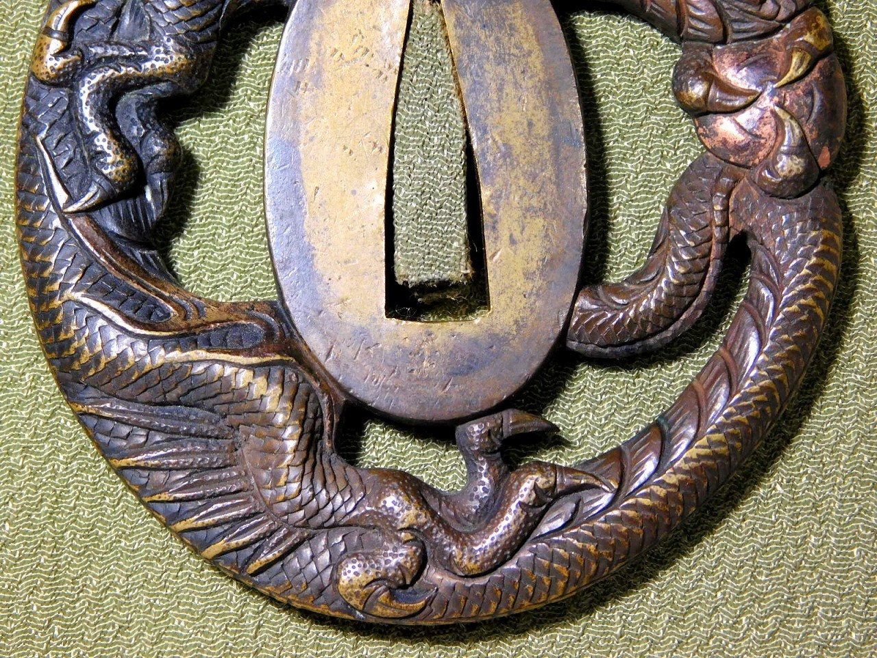 Mito School Sentoku Brass Dragon Design 鍔 Tsuba Edo original tsuba antique
