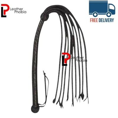 Handmade Genuine Bullhide Leather Flogger | Durable Whip with 9 Braided Tails