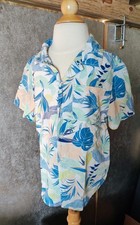 Cat  Jack boys tropical button up shirt XS 4/5 blue green yellow cruise AS IS