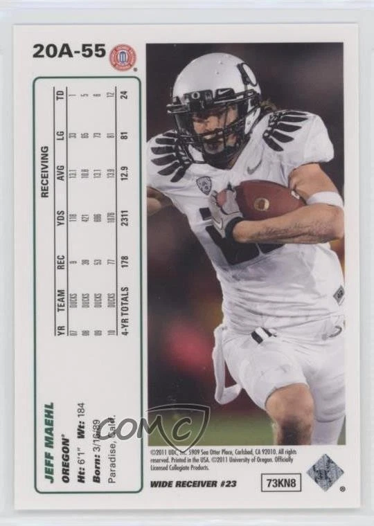 2011 Upper Deck 1991 UD 20th Anniversary Jeff Maehl #20A-55 - Image 2 of 2