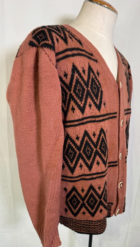 Cárdigan suéter vintage tejido a mano en Canadá grueso mezcla de lana estampado azteca talla XL Foto 3 de 4