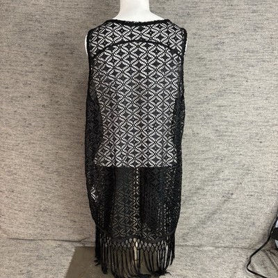 Maurices Women s XL Black Geometric Sheer Mesh Crocheted Fringe Festival Western