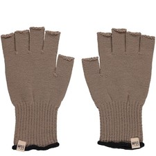 Tan Merino Wool Fingerless Gloves - Warm Knitted Half Finger - Large
