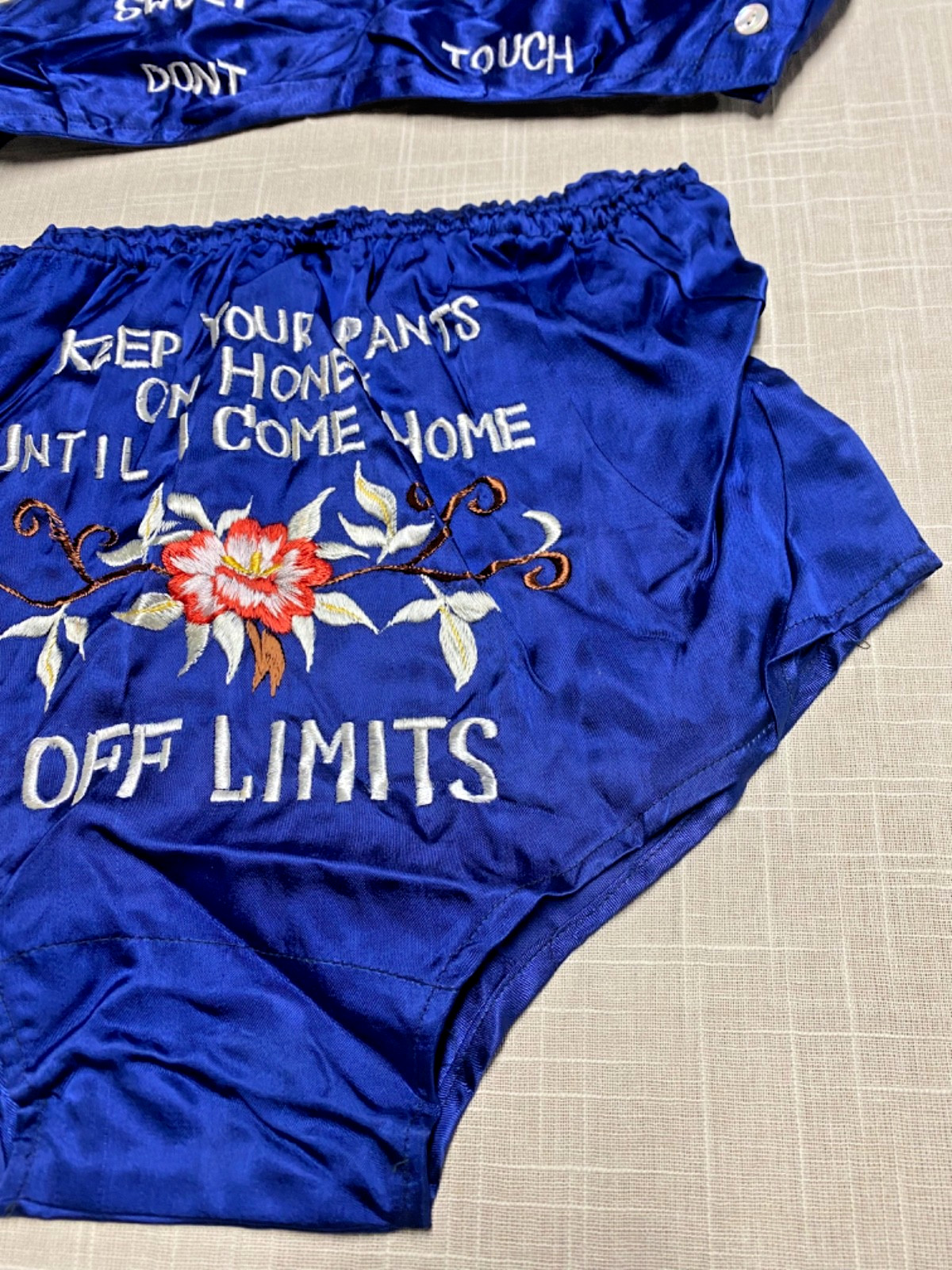 Vintage WW2 Lingerie Set Embroidered RARE 1940 WWII Satin Sweetheart Souvenir