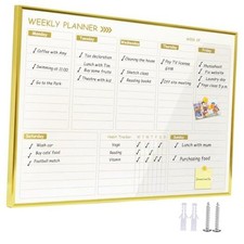 Gold Weekly Dry Erase Board for Wall,12"x16",Small Magnetic Dry Erase Weekly