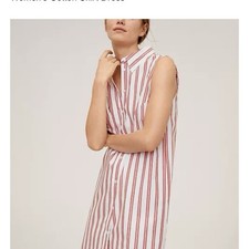 NEW Mango Red Striped Cotton Button Down Summer Dress Size 6 Nautical Coastal
