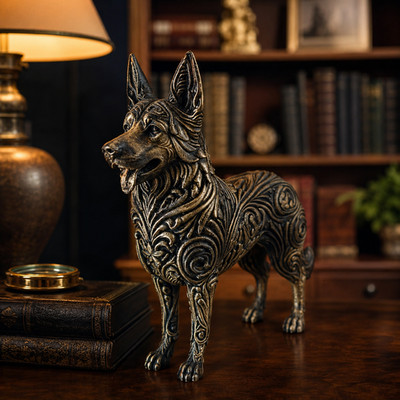 Skulptur Deutscher Schäferhund 15 cm - Deko Hund Statue Schwarz Bronze Luxus Stil