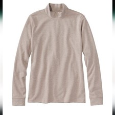 L.L.BEAN Interlock Mock Turtleneck Long Sleeve top Beige Neutral Cotton Sz XL