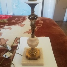 Vintage 1950s–70s Table Lamp – Putto Child Figure – Bronze‑Tone Metal – Marble