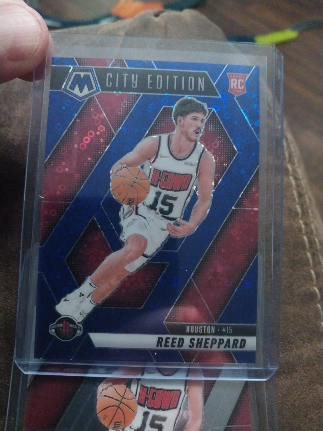 Reed Sheppard 2024-25 Panini Mosaic City Edition Blue Disco RC #68/85 + 3 RCs
