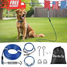 Dog Runner for Yard, Heavy Duty 200FT Dog Runs for Outside with 10FT Tie Out Cab