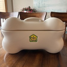Pet Zone Large Dog Bone Storage Container Dog Toy Box Bin With Lid Beige Plastic