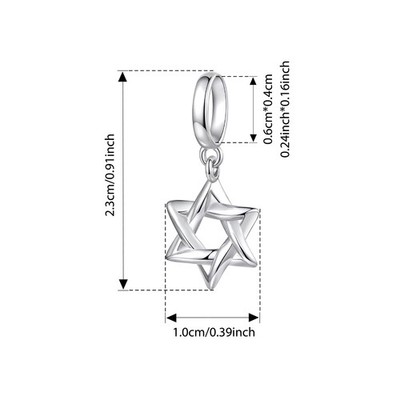 BAMOER 925 Sterling Silver Star of David Pendant Polished Hexagram CZ