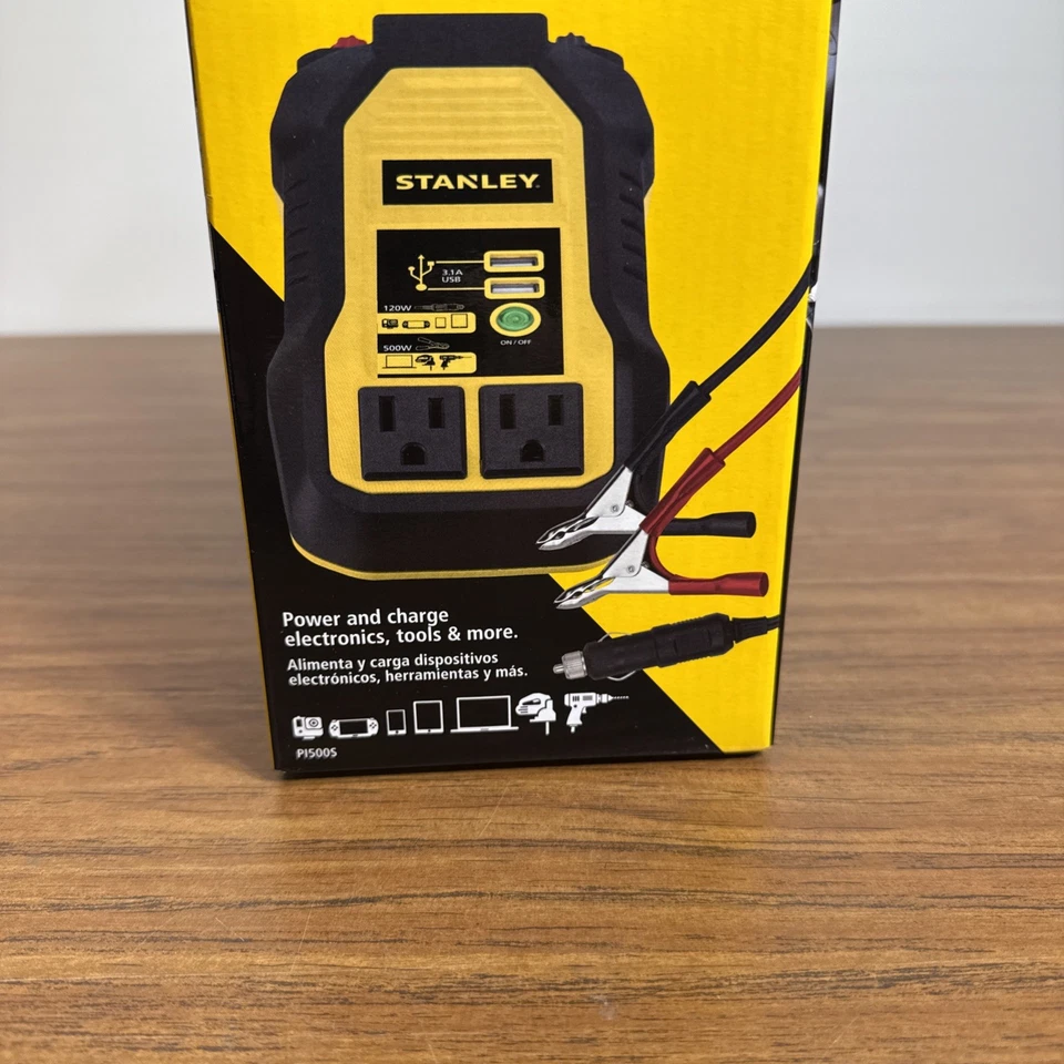 Convertidor de corriente Stanley 500 W convertidor de coche enchufes de CA dobles y USB PI500S de 3,1 A Foto 3 de 4