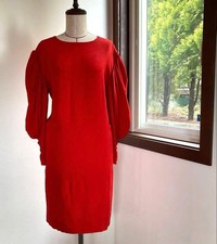 CHANEL Vintage Silk Dress Size 36 88cm Length Beautiful Red Draped Design Japan