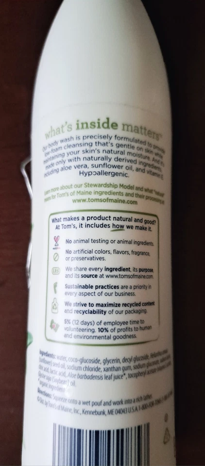 Jabón corporal hidratante natural Tom's of Maine 12 oz sensible al aloe vera Foto 2 de 2