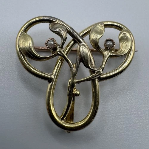 Antique brooch circa 1900 Gui decor - gold plated ORIA