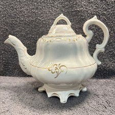Antique Shabby Early 19th Century Bone China White & Gilt Teapot