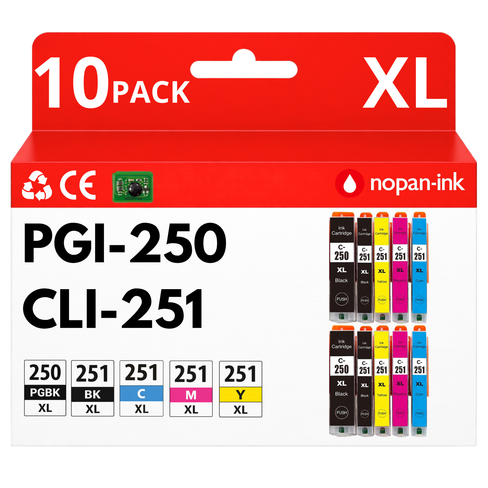 Encre Canon PGI-520 CLI-521 pack 10 consommables d'impression jet d'encre noir couleur puce