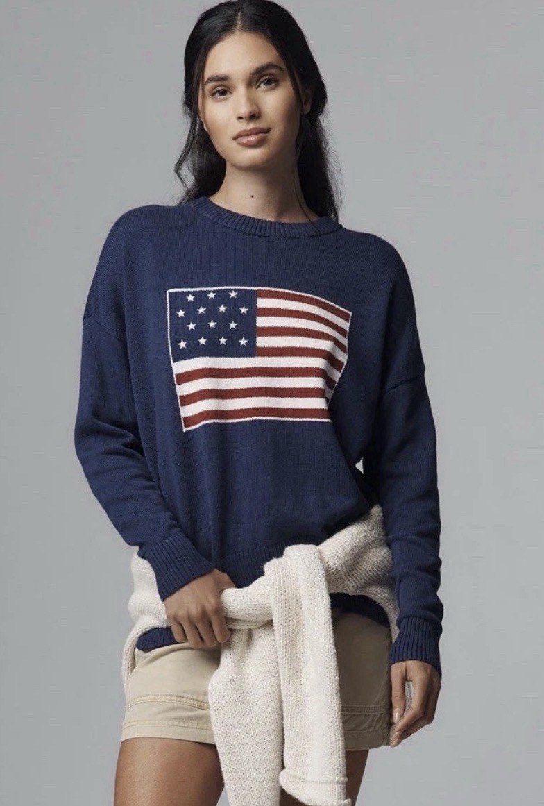 Beach Riot Anthropologie Callie Americana Flag Sweater SZ XS $138 Oversized Navy