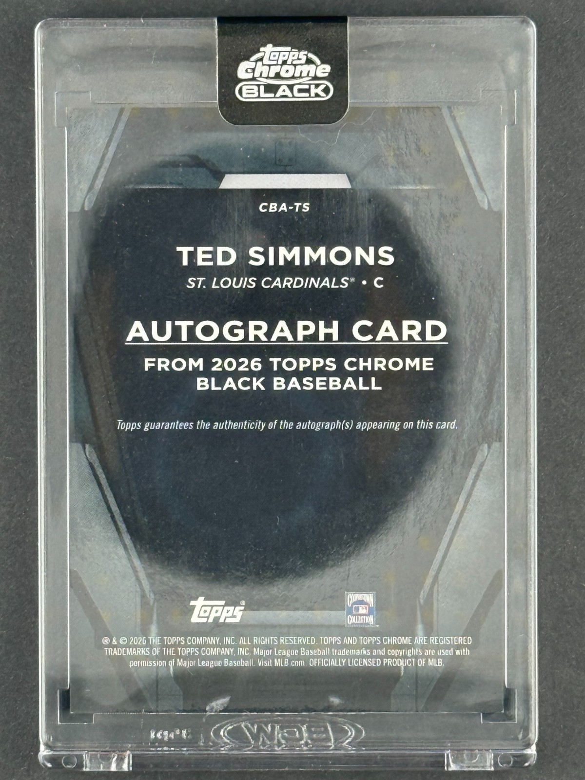 2026 Topps Chrome Black Baseball TED SIMMONS - GOLD AUTO #38/50 Cardinals CBA-TS view 3