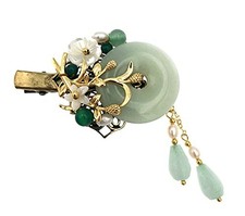Chinese Lucky Jade Hairpin Women Vintage 1 Count Pack of 1 , Multicolor
