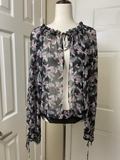 Victoria s Secret Womens Sheer Bodysuit Size Medium Black Pink Floral Top