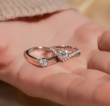 Wedding Couple Band Ring Set 2Ct Round Simulated Diamond 14K White Gold Plated