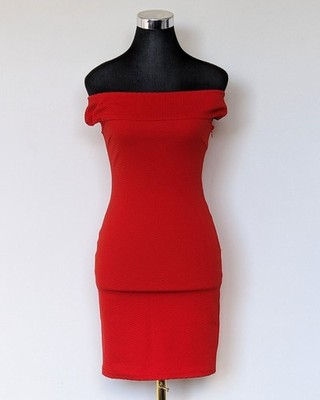 Zalora Off Shoulder Bardot Mini Dress Stretch Orange Red Date Cocktail Party XS