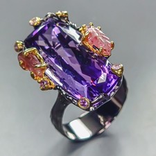 Jewellery 25 ct+ Natural Amethyst Ring 925 Sterling Silver Size 8 /R454275