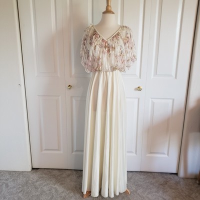 Vintage 1970s Ivory Floral Maxi Disco Dress Caplet Semi Shear Large | eBay Vintage 1970s Ivory Floral Maxi Disco Dress Caplet Semi Shear Large | eBay
