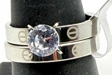 NWT Silver Tone Stainless Steel Wedding Ring Set Size 11 CZ Solitaire