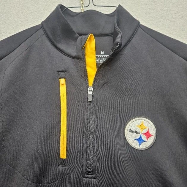 Pullover Pittsburgh Steelers Antigua para hombre mediano negro amarillo 1/4 cremallera  Foto 2 de 4