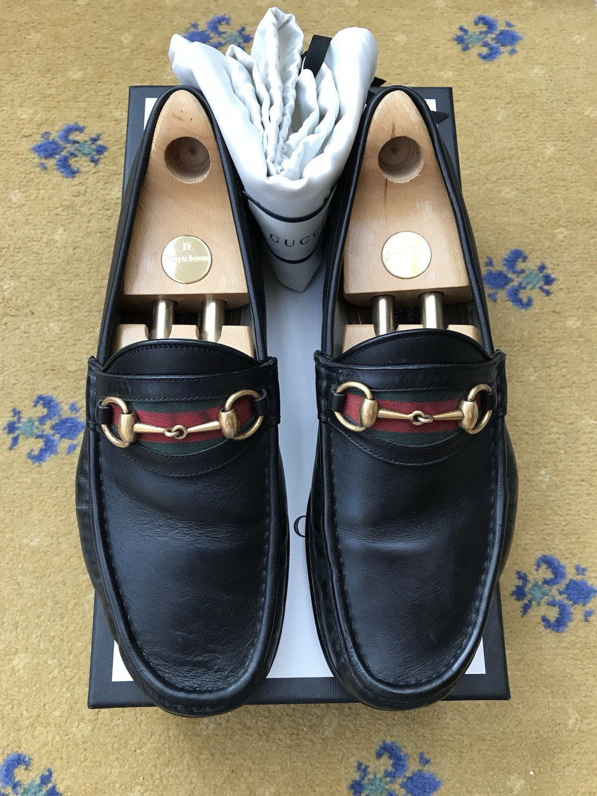 Gucci Horsebit 1953 Black Leather Loafers Mens UK 11 US 11.5 45 Green Web