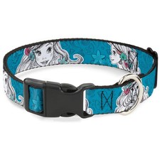 Plastic Clip Collar - Ariel Poses/Shells Sketch Blue/White - 1/2" Wide - Fits...
