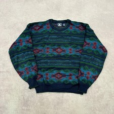 Vintage abstract knitted jumper Patterned Grandad chunky knit sweater Men's XL