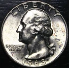 1963 Washington Quarter 25c US Coin 90% Silver Philadelphia Mint BU Uncirculated