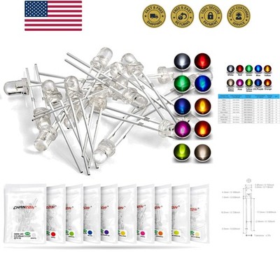 100pcs 10 Colors x 10pcs 3mm LED Diode Lights Assortment Clear Transparent Le...