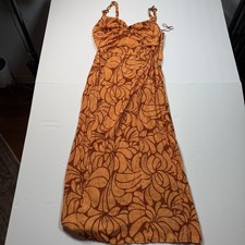 Zara Dress Womens Large Orange Brown Maxi Twist Front Cutout Chain Strap Floral